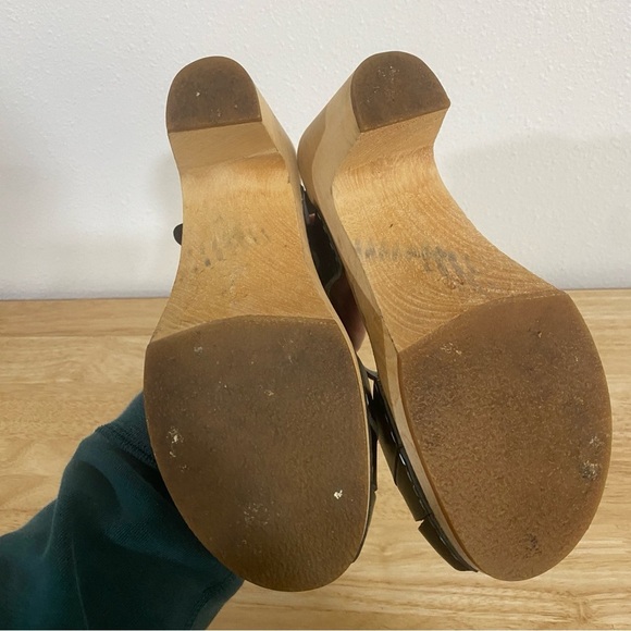 Swedish Hasbeens Leather Peep Toe Wooden Ankle Strap Sandals Heels Black 36 6 - Picture 6 of 7